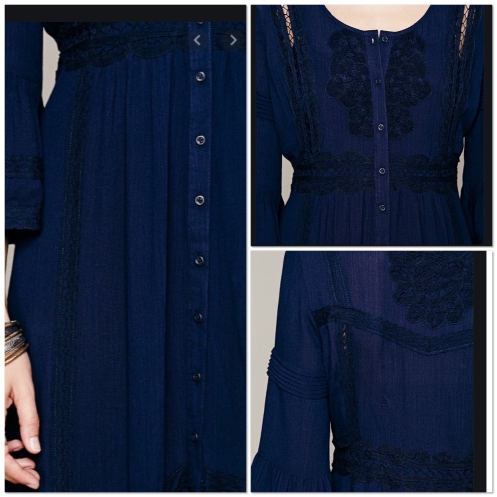 Free People navy boho three quarter bell sleeve maxi dress 2 - Picture 9 of 12